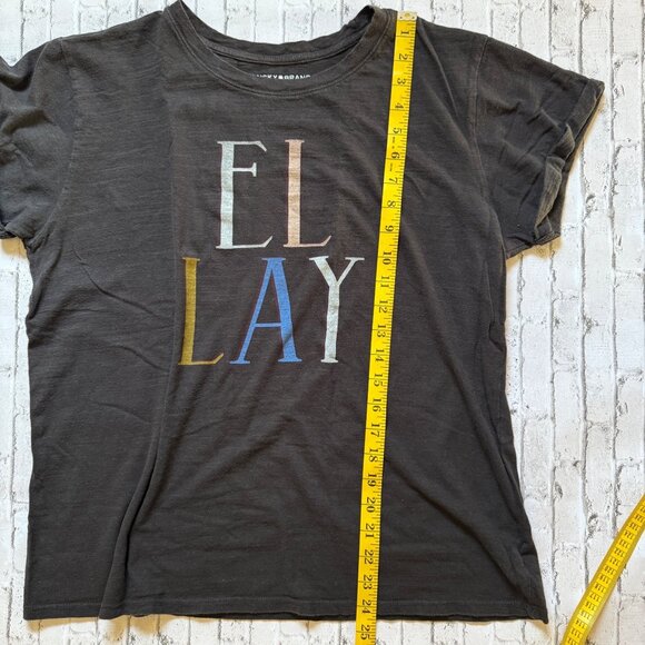 Lucky Brand Womens Graphic Tee "El Lay" Print Black Cotton Blend Size L - Picture 7 of 13